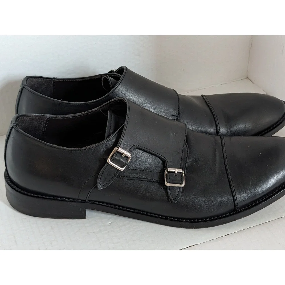 To Boot New York Men's Double Monk Strap Dress Shoes Black Leather Size 14 Italy